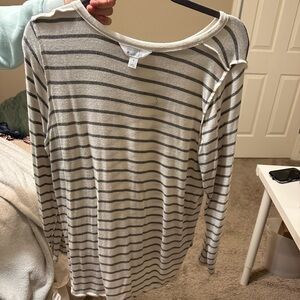 Market & Spruce Beige and Gray Striped Top